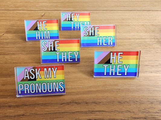 Pronoun Pins - Pride Rainbow Flag