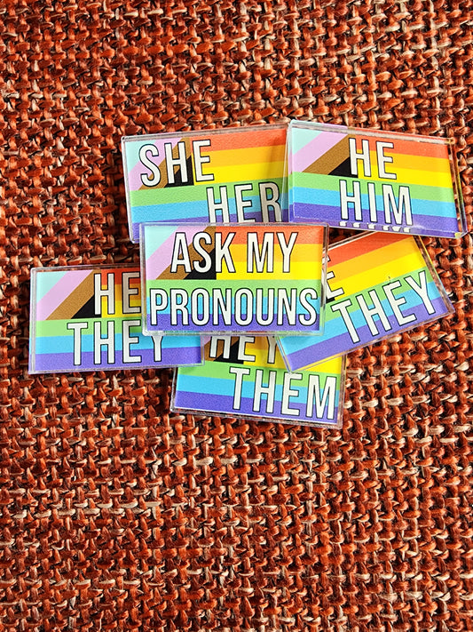 Pronoun Pins - Pride Rainbow Flag