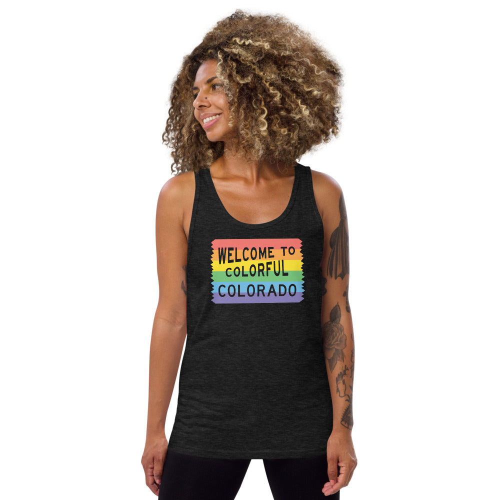 Colorful Colorado Rainbow Sign - Unisex Tank Top