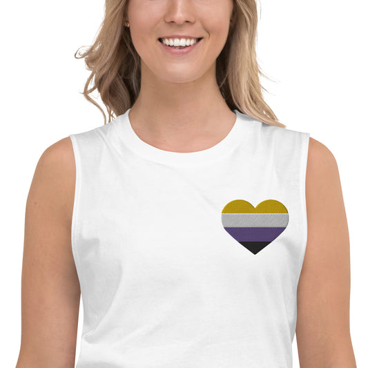 Non-Binary Pride Heart - Muscle Shirt (Embroidered)