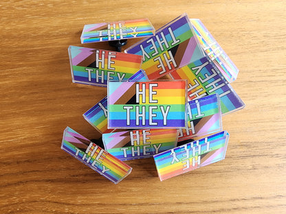 Pronoun Pins - Pride Rainbow Flag