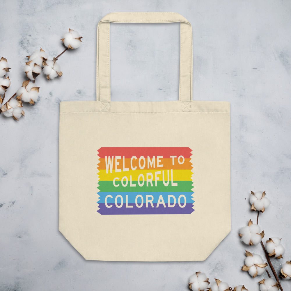 Colorful Colorado Pride Sign Eco Tote Bag - Queer America Clothing