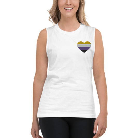 Non-Binary Pride Heart - Muscle Shirt (Embroidered)